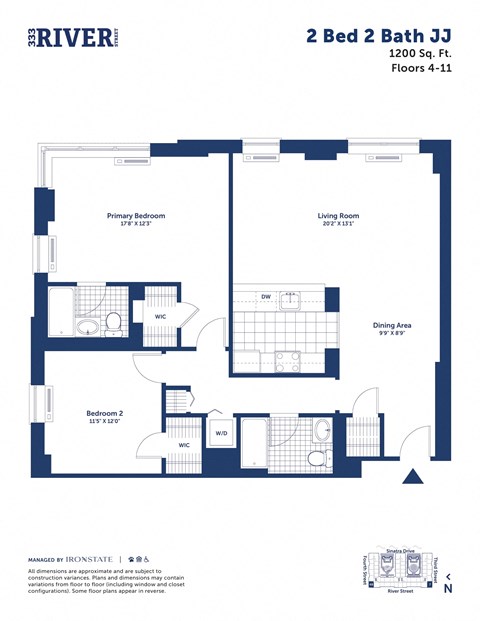 Floor plan for 2 beds, 2 baths, 1200 sqft